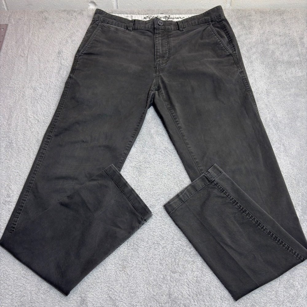 Eddie Bauer Chino Pants Men 34x33 Gray Legend Wash Slim Fit Cotton Stretch Pants